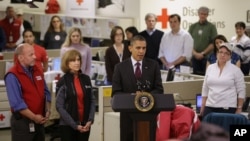 President Barack Obama speaks during visit to Red Cross in Washington Oct. 30, 2012