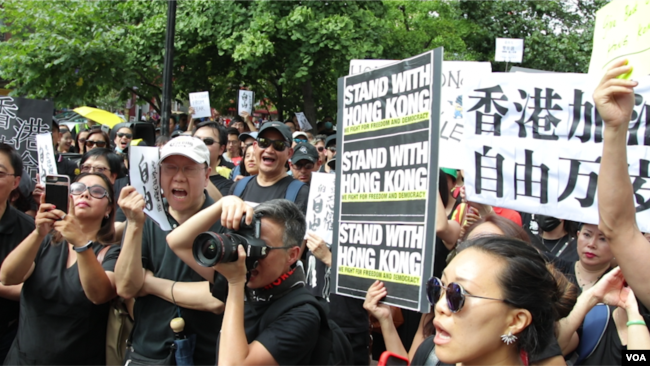 700多纽约港人集会支持香港(美国之音久岛拍摄)