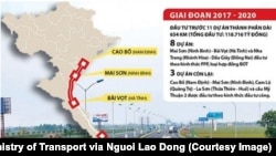 Một phần đồ họa của dự án cao tốc Bắc-Nam do Bộ Giao thông-Vận tải công bố. Theo bộ này cho biết các nhà thầu Trung Quốc muốn tham gia xây dựng dự án này giữa những quan ngại của công chúng Việt Nam. (Ảnh chụp màn hình Người Lao Động)