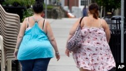 En esta foto del 17 de junio de 2013, dos mujeres cruzan la calle en Barre, Vermont. En su mayor cambio de política sobre peso y salud hasta la fecha, la American Medical Association ha reconocido la obesidad como una enfermedad. (Foto AP / Toby Talbot)
