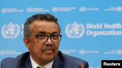Director-General of the World Health Organization (WHO) Tedros Adhanom Ghebreyesus attends a news conference at the organization's headquarters in Geneva, Switzerland, May 14, 2018. 