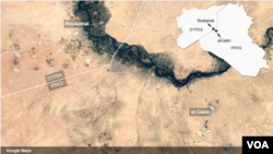 Peta wilayah Boukamal, Suriah dan al-Qaim, Irak.