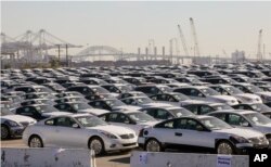 FILE - Japanese imported autos lined up at a Los Angeles Port terminal in Los Angeles, Jan. 16, 2013. President Donald Trump says he is considering steep tariffs on imported autos, most of which come from U.S. allies.