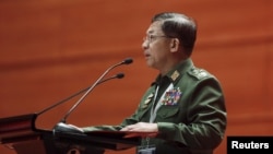 Myanmar's Commander-in-Chief Senior General Min Aung Hlaing pushes back against any quick changes to the constitution on Feb. 22, 2016.