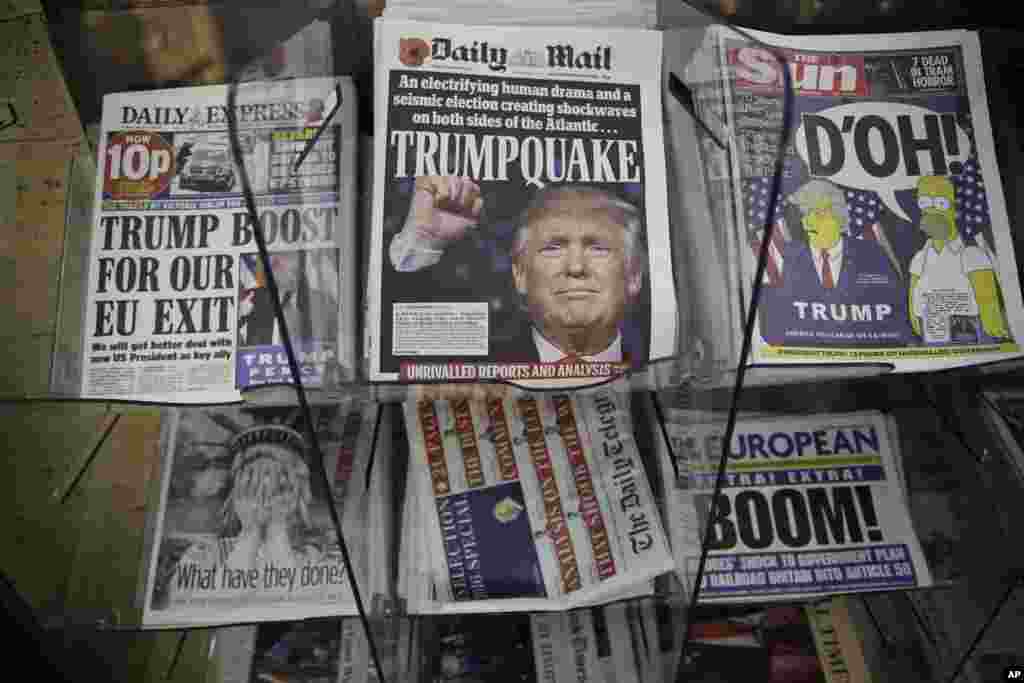 صفحات اول روزنامه&zwnj;های انگلیسی&zwnj; در مورد پیروزی دونالد ترامپ در انتخابات ریاست جمهوری آمریکا.