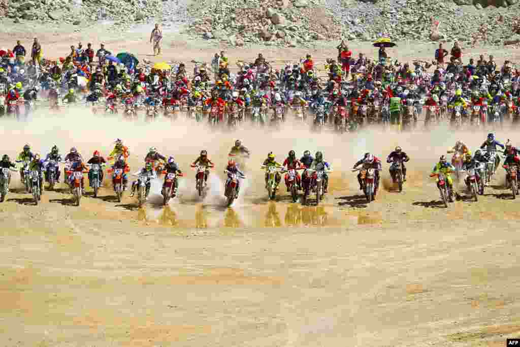 Riders take the start of the Erzberg Rodeo Hare Scramble in Eisenerz, Austria, June 3, 2018.