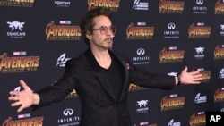 Robert Downey Jr. arrives at the world premiere of "Avengers: Infinity War" in Los Angeles, April 23, 2018. 