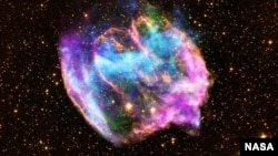X-Ray, infrared and radio wave images of supernova remnant called W49B (X-ray: NASA/CXC/MIT/L.Lopez et al; Infrared: Palomar; Radio: NSF/NRAO/VLA)