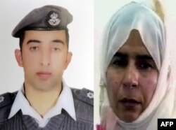 Öldürülen pilot Muaz el Kesasibe (solda) ve cinayet sonrası Ürdün'ün idam ettiği Iraklı mahkum Sacide el Rişavi (sağda)