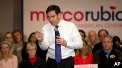 Sen. Marco Rubio, R-Fla., campaigns for the Republican presidential nomination in Johnston, Iowa, Jan. 16, 2016. Rubio accused the Obama administration of "incentivizing" the detention of Americans by agreeing to the release of seven Iranians.