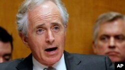 In this April 18, 2013 file photo, Sen. Bob Corker, R-Tenn. speaks on Capitol Hill in Washington.