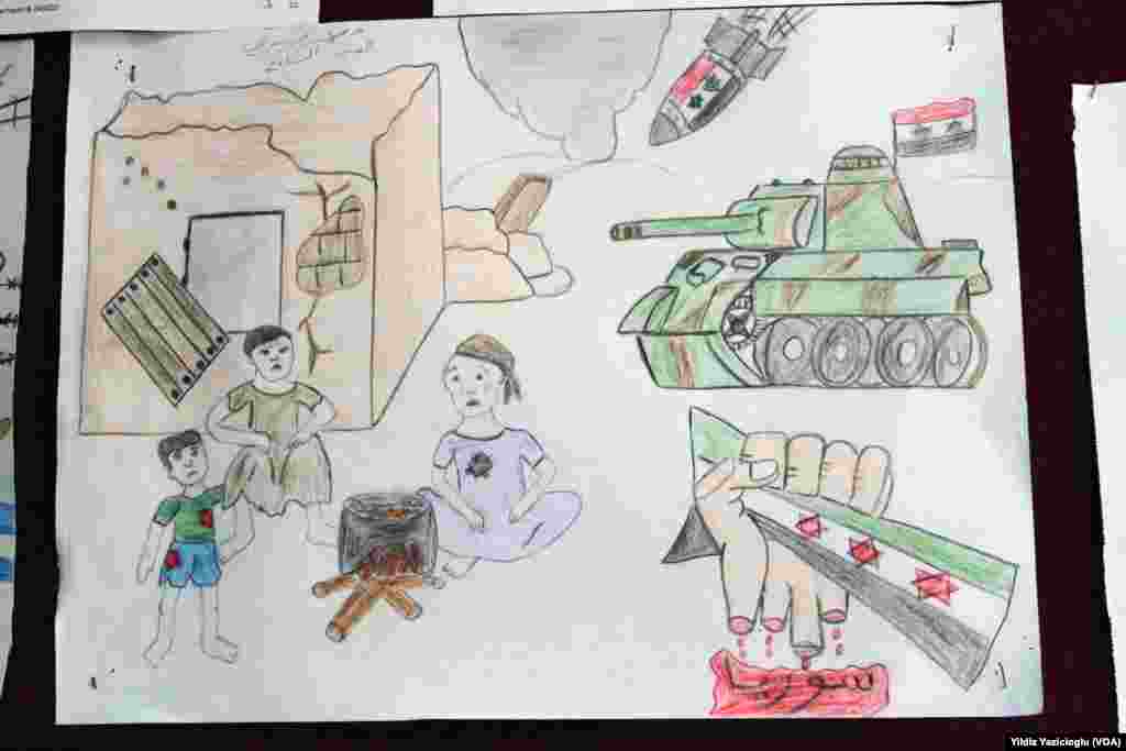 Kahramanmaraş'taki okulda Suriyeli öğrenciler tarafından çizilen resimler