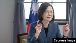 台灣總統蔡英文在“哥本哈根民主高峰會”發表演說。(圖片來源：台灣總統府)