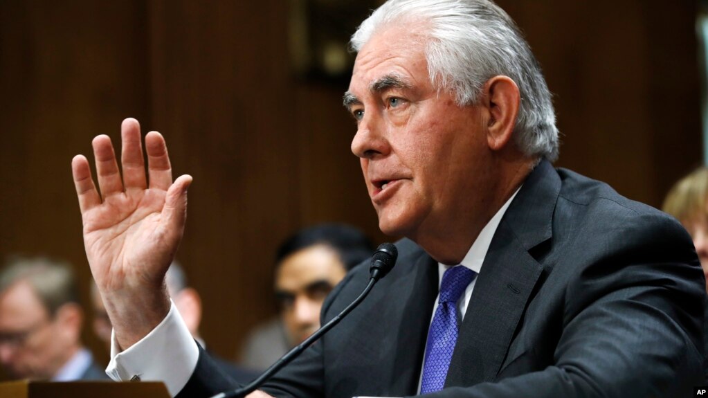 FILE - Secretary of State Rex Tillerson testifies on Capitol Hill in Washington, June 13, 2017, before the Senate Foreign Relations Committee. 
