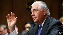 FILE - Secretary of State Rex Tillerson testifies on Capitol Hill in Washington, June 13, 2017, before the Senate Foreign Relations Committee. 