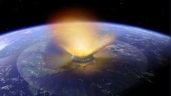 Artist's creation of the event involving an asteroid impact that scientists believe happened on Earth 65 million years ago. (Credit: NASA/Don Davis)
