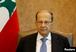 FILE - Lebanese President Michel Aoun is seen at the presidential palace in Baabda, Lebanon, Nov. 7, 2017.