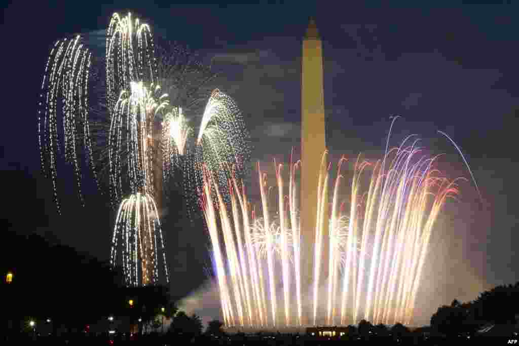 Fireworks burst over Washington Monument at the National Mall during Independence Day celebrations in Washington, D.C., July 4, 2020.