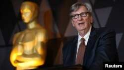 Presiden Motion Picture Academy John Bailey berbicara pada resepsi nominasi Film Berbahasa Asing di Beverly Hills, California, 2 Maret 2018.