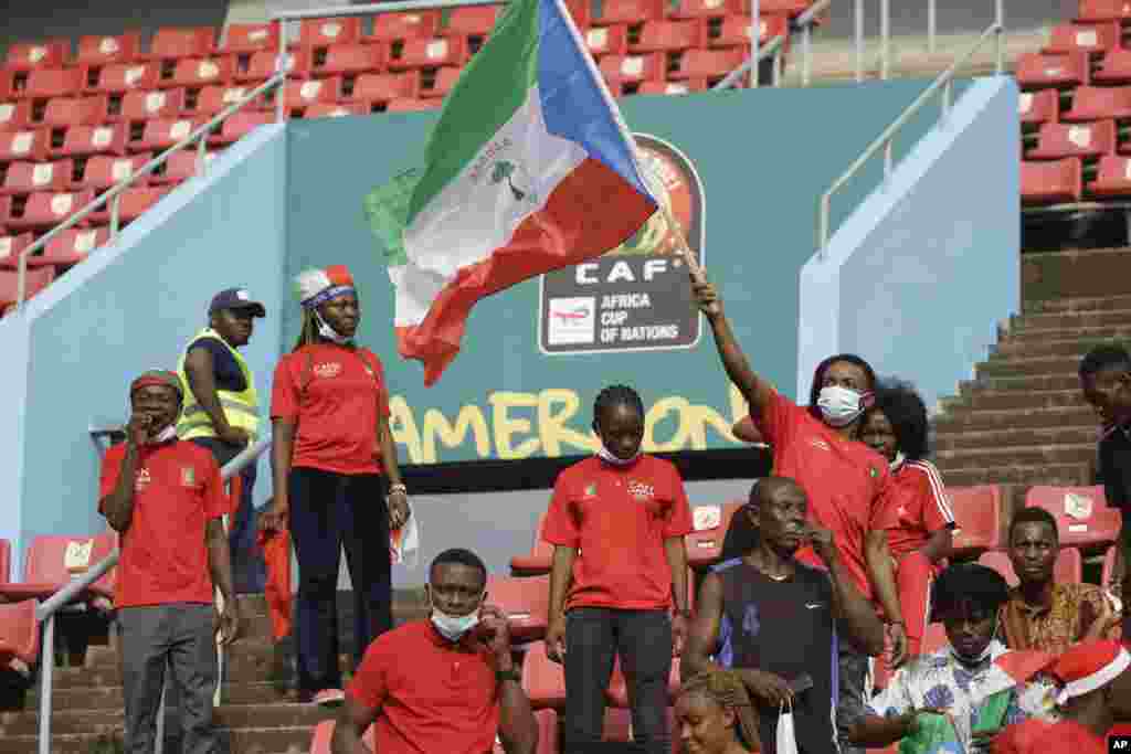 Equatorial Guinea supporters ahead of the soccer match between Sierra Leone and Equatorial Guinea in Cameroon on Jan. 20, 2022.