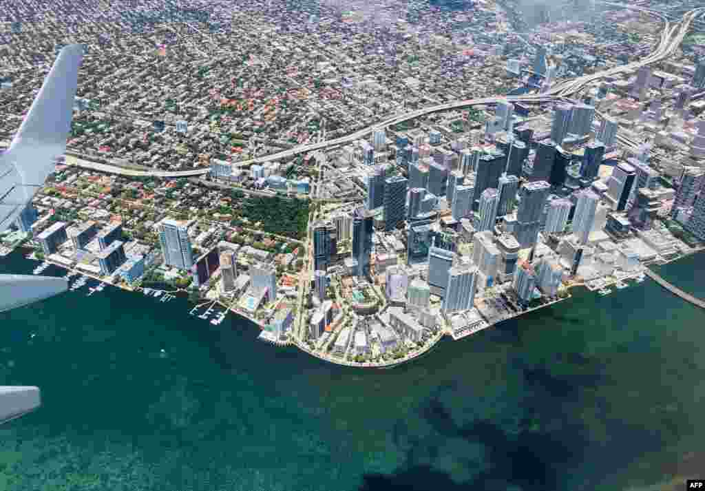 This aerial view shows downtown Miami, Florida.