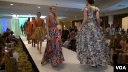 Models wearing fashions designed by emerging and international designers display their work at a DC Fashion Week event. (Photo: J. Soh / VOA)