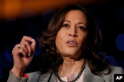 In this April 19, 2019, photo, Democratic presidential Candidate Sen. Kamala Harris, D-Calif., speaks at the Alpha Kappa Alpha Sorority South Central Regional Conference in New Orleans. (AP Photo/Gerald Herbert)