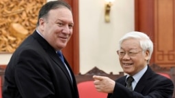 Ngoại trưởng Mike Pompeo và Chủ tịch nước kiêm Tổng bí thư Nguyễn Phú Trọng trong cuộc gặp ở Hà Nội năm 2018.