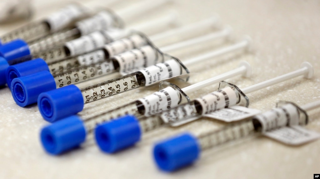 FILE - Syringes filled with the opioid painkiller fentanyl are shown in an inpatient pharmacy, June 1, 2018. 