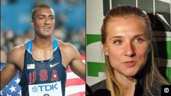 Olympic hopefuls American Ashton Eaton and Canadian Brianne Theisen are hoping to compete for gold for their respective countries, but have already won the affection of one another. Photos by Erik van Leeuwen/ Wikimedia Commons and Tom Banse.