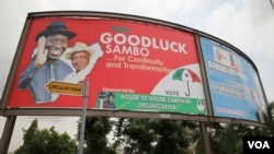 A billboard in support of incumbent Nigerian president Goodluck Jonathan is pictured on March 25 in Abuja, Nigeria. (Chris Stein for VOA News)
