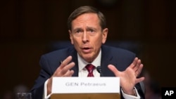 Former CIA Director David Petraeus testifies on Capitol Hill in Washington, Tuesday, Sept. 22, 2015, before the Senate Armed Services Committee hearing on Middle East policy.