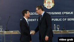 Pomoćnikom američkog državnog sekretara za Evropu i Evroaziju Ves Mičel i predsednik Srbije Aleksandar Vučić, tokom sastanka u Beogradu, 14. marta 2018.