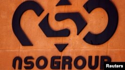 FILE - The logo of Israeli cyber firm NSO Group is seen at one of its branches in the Arava Desert, southern Israel, July 22, 2021.