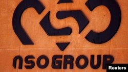 FILE - The logo of Israeli cyber firm NSO Group is seen at one of its branches in the Arava Desert, southern Israel, July 22, 2021.