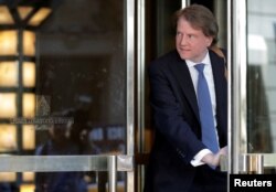 FILE - Donald McGahn, President-elect Donald Trump's pick for White House counsel, leaves after a meeting of Trump's national finance team at the Four Seasons Hotel in New York City, June 9, 2016.