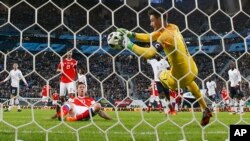 France's goalkeeper Hugo Lloris saves his goal during the international friendly soccer match between Russia and France at the Saint Petersburg stadium in St.Petersburg, Russia, March 27, 2018. 
