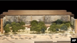 The proposed Eisenhower Memorial emphasizes President Eisenhower’s pastoral youth in rural Kansas, while scenes from the war and Ike’s presidency appear on a series of tapestries in the background.