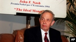 FILE - In this Oct. 28, 1997 file photo, John Forbes Nash, 1994 Economics Nobel Prize winner, takes a break during the European School of Economics conference in Rome. 