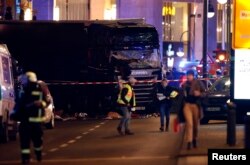 A truck is seen near the Christmas market in Berlin, Germany Dec. 19, 2016.