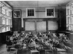 Undated photo of an open-air classroom in New York City, part of an effort to combat the spread of tuberculosis.