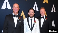 Technical Achievement Award recipients from left: Michael Kirilenko, Mike Branham and Steve Smith are seen at the Academy of Motion Picture Arts and Sciences' Scientific and Technical Awards Presentation at the Beverly Wilshire Hotel in Beverly Hills, California, Feb. 13, 2016.