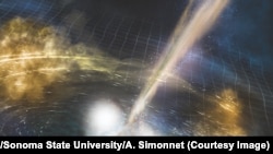 Artist concept of two neutron stars crashing. Credit: National Science Foundation/LIGO/Sonoma State University/A. Simonnet