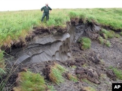 Thawing permafrost creates a formation called a thermokarst, which sends an overload of sediment and nutrients into streams in the Western Brooks Range of Alaska.