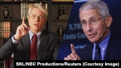 Бред Пітт в образі Ентоні Фаучі та Ентоні Фаучі (SNL/NBC Productions/Reuters)