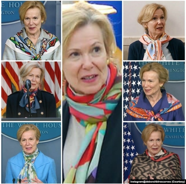 Koordinator Gugus Tugas Penanganan Virus Corona AS, Dr. Deborah Birx dalam kolase. (Foto: Courtesy/Instagram@deborahbirxscarves)