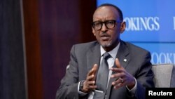 FILE - Rwandan President Paul Kagame is pictured at the Brookings Institution in Washington, Sept. 21, 2017.