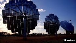 FILE - A solar panel array can be seen at the Windorah Solar Farm, which was installed by Ergon Energy, near the town of Windorah in outback Queensland, Australia, Aug. 11, 2017.