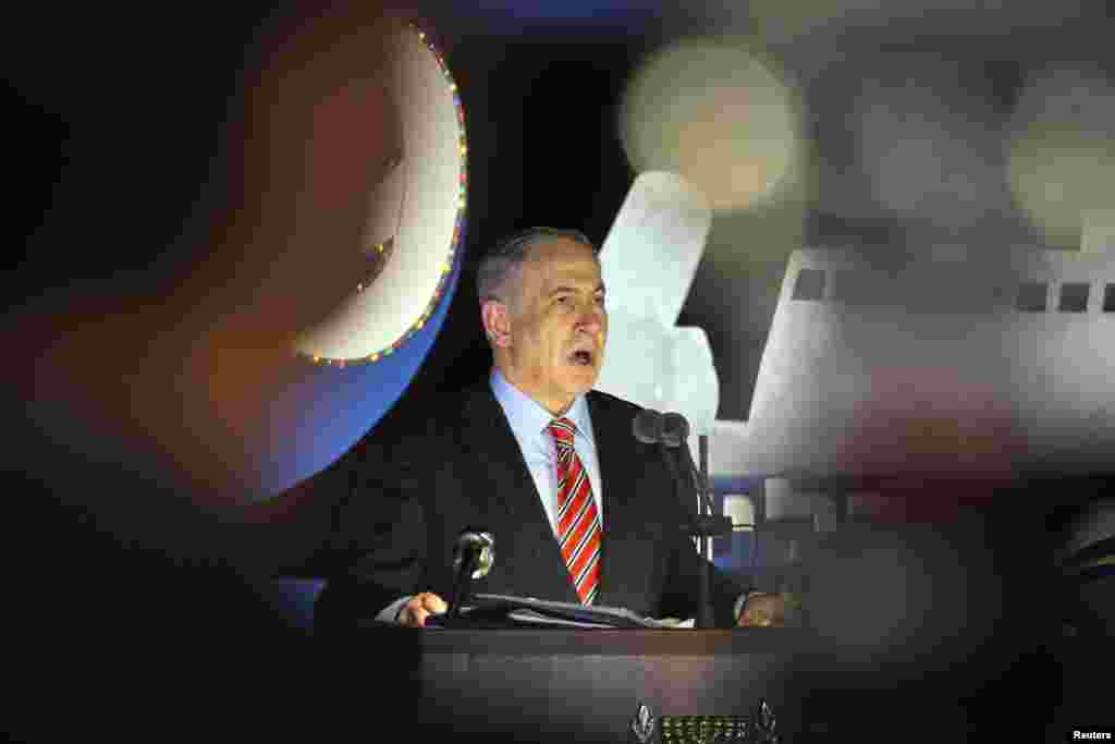 Israel's Prime Minister Benjamin Netanyahu speaks during a graduation ceremony of Israeli naval officers in the northern city of Haifa, Sept. 2, 2014.