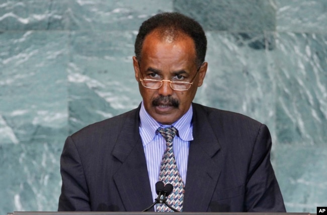 FILE - President Isaias Afwerki of Eritrea addresses the 66th session of the United Nations General Assembly at U.N. headquarters, Sept. 23, 2011.